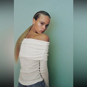 Zara Ruched Strapless Top Ecru